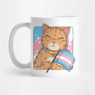 Cute Tabby Cat Holding Transgender Pride Flag Mug